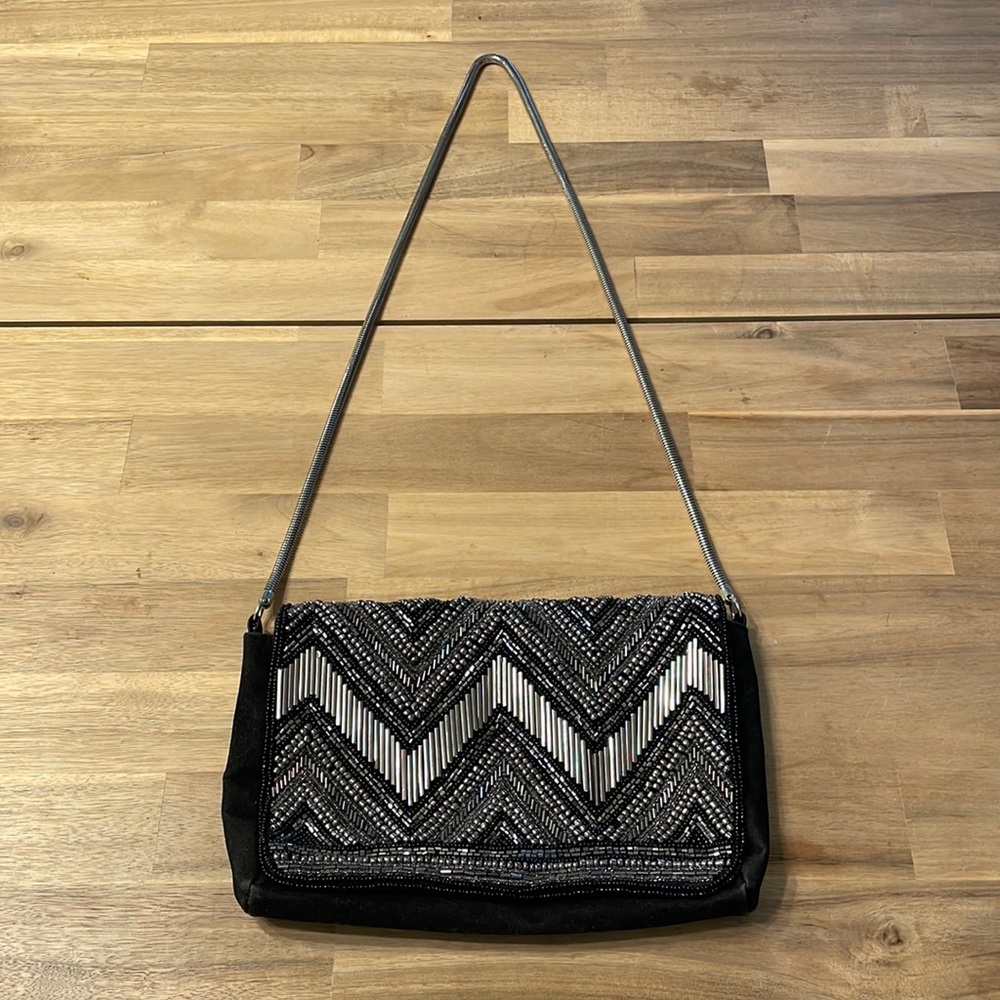 Black & sequin H&M purse with chain strap